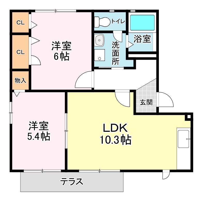 エスタシオン C棟(2LDK/1階)の間取り写真