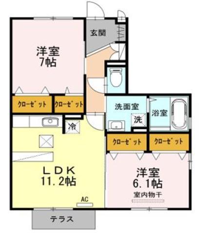 ラ・ソラーレ I棟(2LDK/1階)の間取り写真