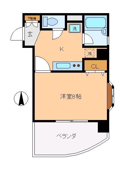 シャトレーゼII(1K/4階)の間取り写真