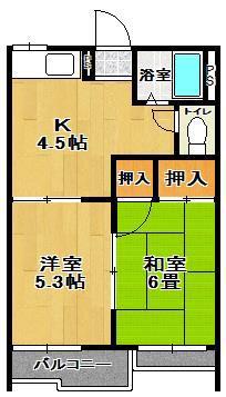 コーポ市川NO.2(2K/2階)の間取り写真