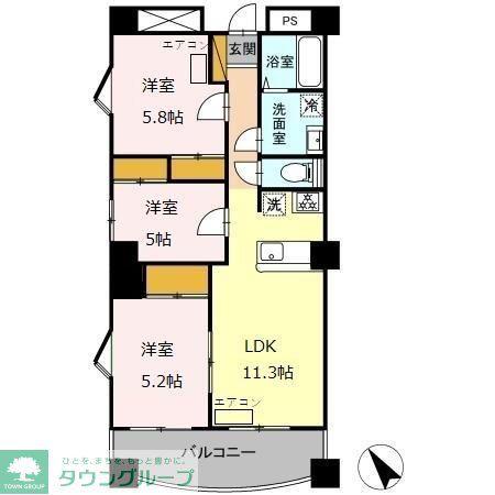 グリーンパークおゆみ野(3LDK/4階)の間取り写真