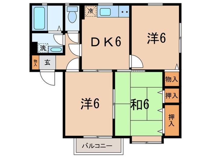 ラルジュ・アイ(3DK/2階)の間取り写真
