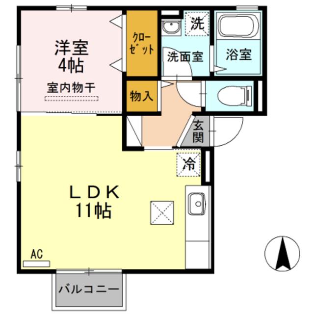 アプロス三ツ郷屋(1LDK/1階)の間取り写真