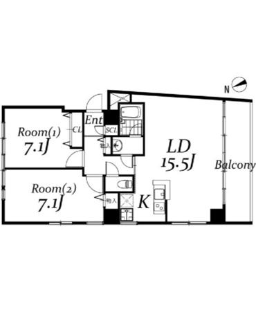 信越ビル(2LDK/6階)の間取り写真
