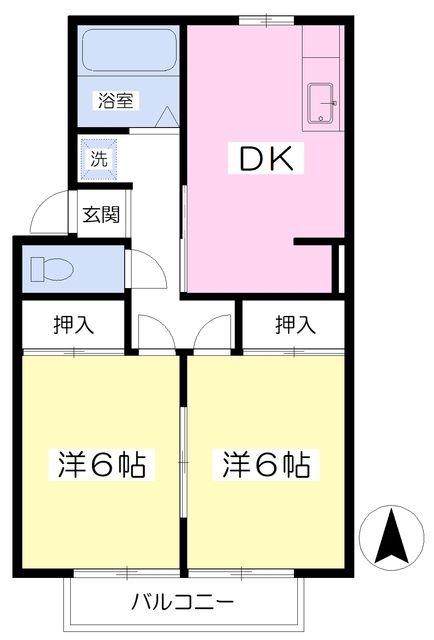ラポートB(2DK/2階)の間取り写真
