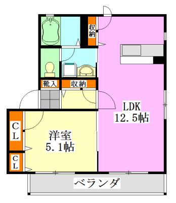 ボナール東船橋(1LDK/1階)の間取り写真