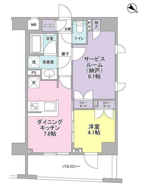 ロゼッタ(1SDK/4階)の間取り写真