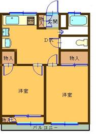 東栄ハイツビル(2K/4階)の間取り写真