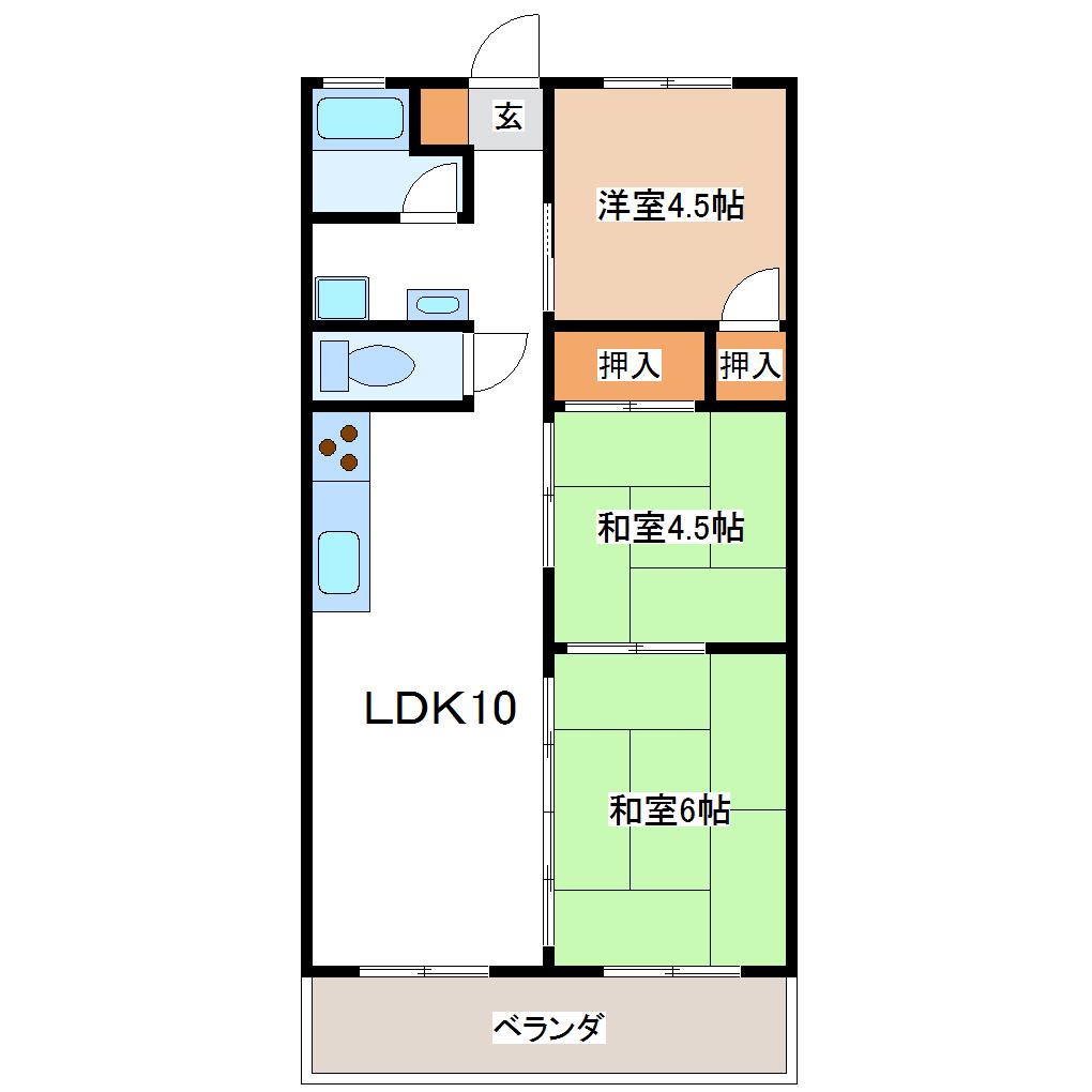 味噌天神マンション(3LDK/5階)の間取り写真