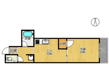 ―香りと光のレジデンス― アローマHAKKO四條畷(1DK/6階)の間取り写真