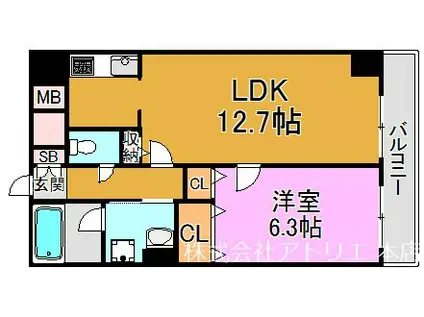 ウエストワン東大阪(1LDK/8階)の間取り写真