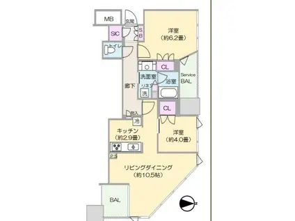 ブランズタワー大阪本町(2LDK/12階)の間取り写真