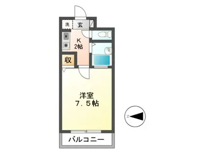 ハートフル野中II(1K/1階)の間取り写真