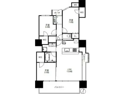 シティタワー西新(3LDK/15階)の間取り写真