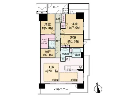 ジオ福島野田 THE MARKS(3LDK/17階)の間取り写真