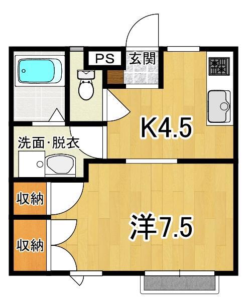 コーポアルファA棟(1K/2階)の間取り写真