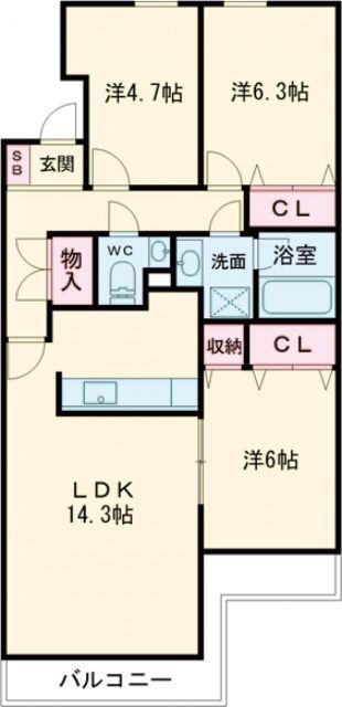 ランビニオン(3LDK/1階)の間取り写真