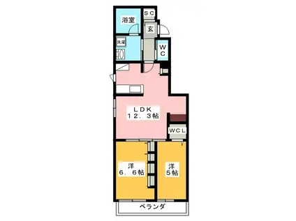 グランディール(2LDK/3階)の間取り写真