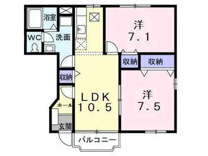 カーサ ラウレールII(2LDK/1階)の間取り写真