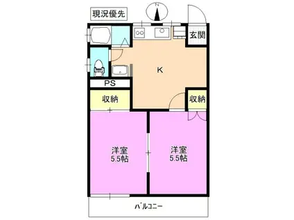 コーポ城山(2DK/1階)の間取り写真