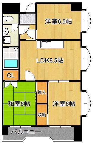 第三泰平ビル(3LDK/11階)の間取り写真