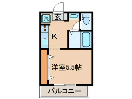 ダイヤモンドハイツB(1K/2階)の間取り写真