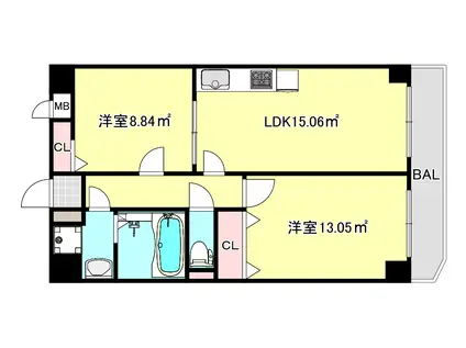 リアライズ今里南(2DK/3階)の間取り写真