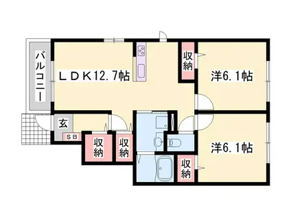 ハマナスI(2LDK/1階)の間取り写真