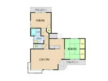 熊本市東区帯山3丁目(2LDK/2階)の間取り写真