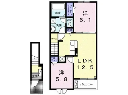 ミイキ I(2LDK/2階)の間取り写真