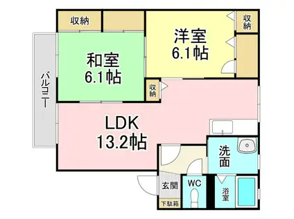 サンハイツ永犬丸  B棟(2LDK/2階)の間取り写真