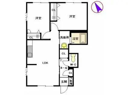 シトラスコート門司港 B棟(2LDK/1階)の間取り写真