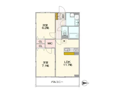 SAKURA HALE(2LDK/3階)の間取り写真