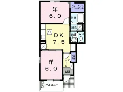 サリーチェ武雄C(2DK/1階)の間取り写真