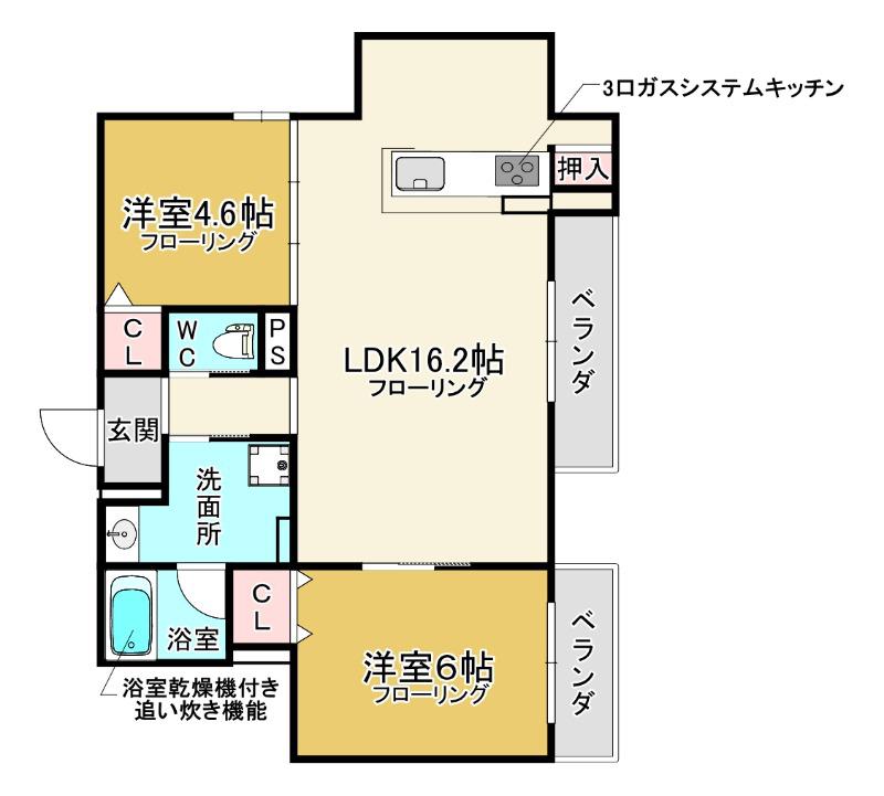 D-RESIDENCE荘園B(2LDK/1階)の間取り写真