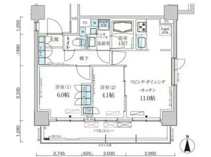 パークアクシス菊川ステーションゲート(2LDK/6階)の間取り写真