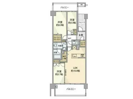 グランドメゾン汐路(3LDK/5階)の間取り写真