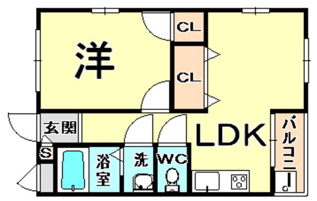 ハイツ安倉(1LDK/1階)の間取り写真