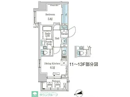 パークアクシス門前仲町イースト(1DK/11階)の間取り写真