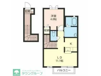 インターノースB(1LDK/2階)の間取り写真