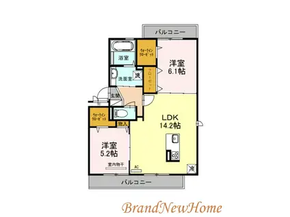 ルーチェ中百舌鳥 A棟(2LDK/2階)の間取り写真