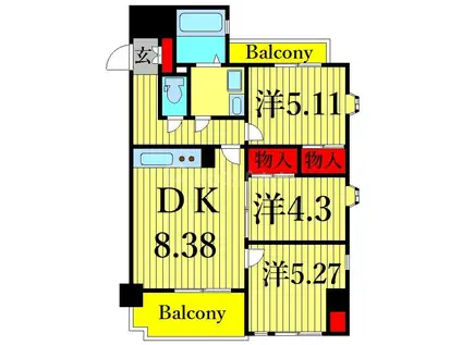 モンコリーヌ山邦(3DK/4階)の間取り写真