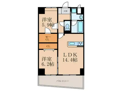 DAZZLE霧ヶ丘(2LDK/11階)の間取り写真