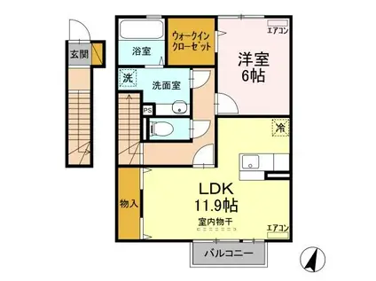 シュタットみどりのC(1LDK/2階)の間取り写真