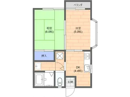 メゾンノーブル(2DK/2階)の間取り写真