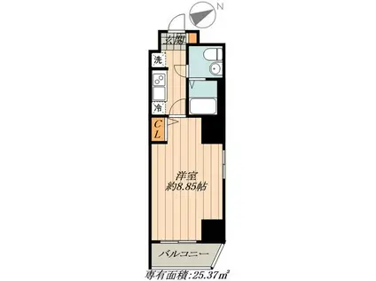 FUSION日本橋箱崎(1K/4階)の間取り写真