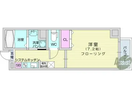 クレール.S(1K/6階)の間取り写真