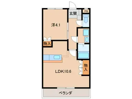 SUN PATIO III(1LDK/2階)の間取り写真