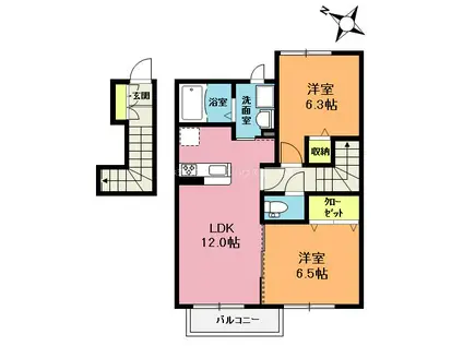 セルディーナ A(2LDK/2階)の間取り写真