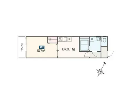 メルディア福生3(1DK/3階)の間取り写真